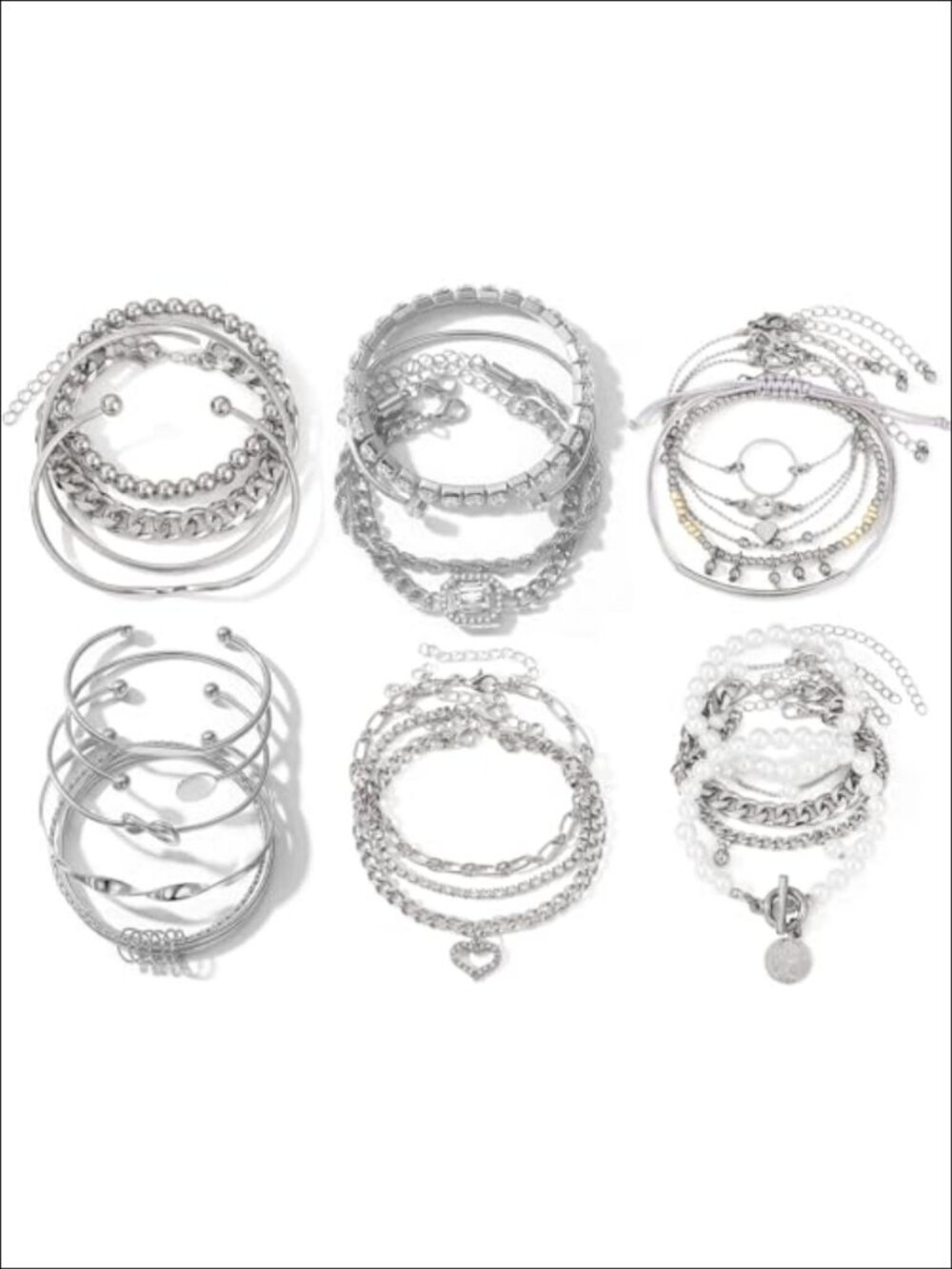 14K Gold Plated Boho Chain Bracelet Set Layered Stackable Open Cuff Bangle